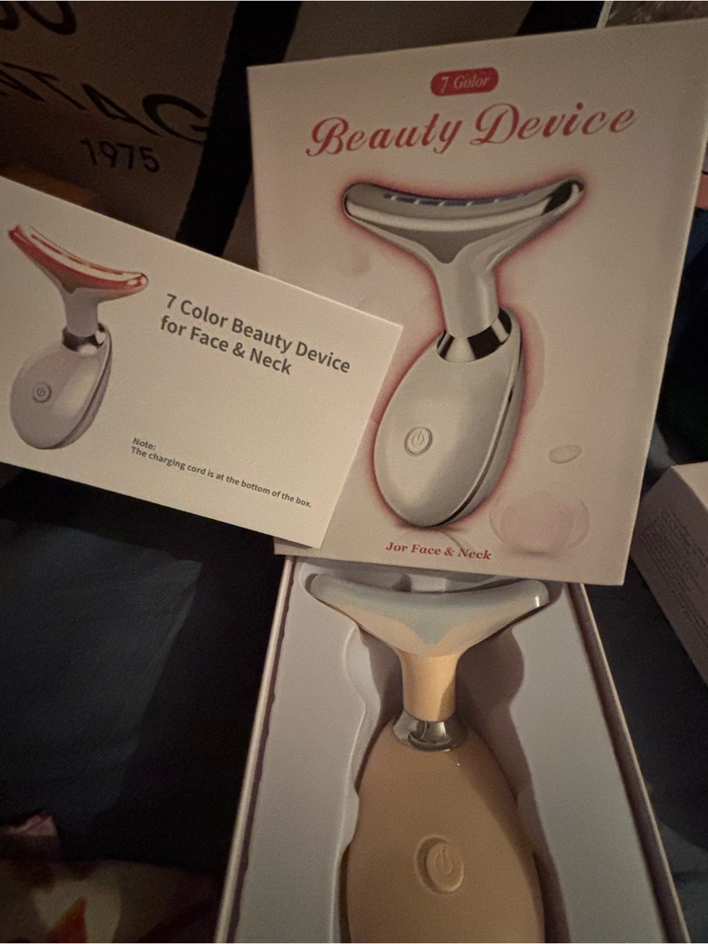 7 Color Beauty Device for Face & Neck - White and Gold